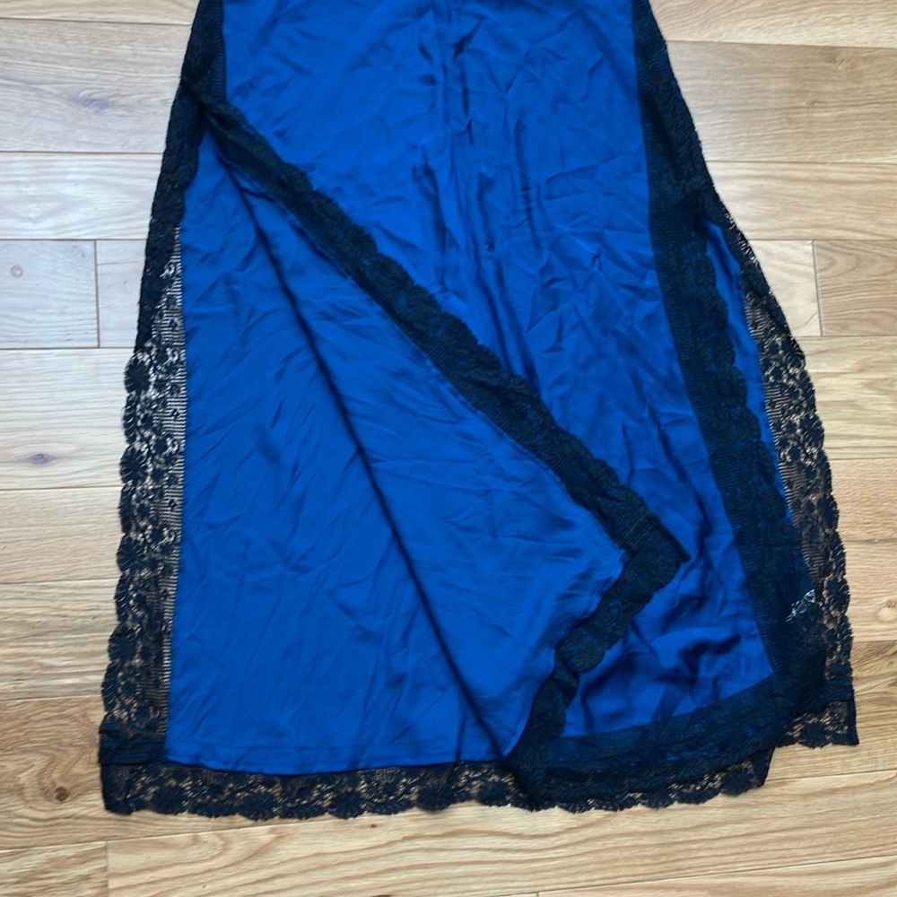 Free People Blue and Black Lace Maxi Dress Medium high slits - Picture 4 of 11